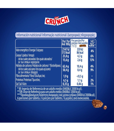 CRUNCH Tableta Chocolate y Cereales 100 Gramos