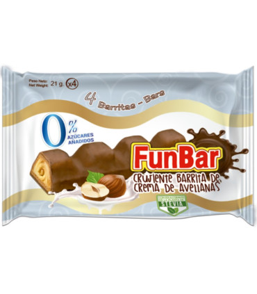 FunBar Barrita Rellena Avellana 0% azucares añadidos Pack 18 * 4 Unidades